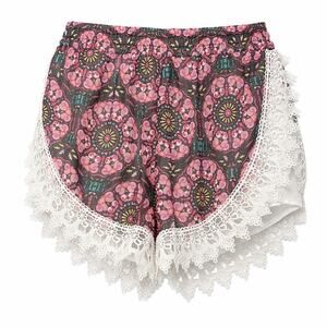 Lucy Love Boho Floral Pink Shorts Crochet Lace Trim Festival Small